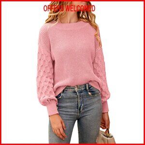 Chunky Knit Pullover Sweater, Long Sleeve Loose Fit, Crewneck Winter Top